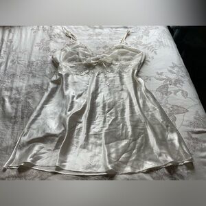 Vintage White Satin Lace Babydoll Slip Dress 2X Coquette Dainty Bridal Lingerie